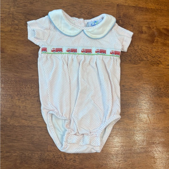 Eyelet and Ivy 100% Pima Red Polka Dot firetruck embroidered bubble size 6M - Picture 1 of 6